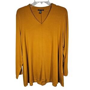 Eileen Fisher Long Sleeve Fine Jersey V-Neck Long Top in Goldenrod Size XL